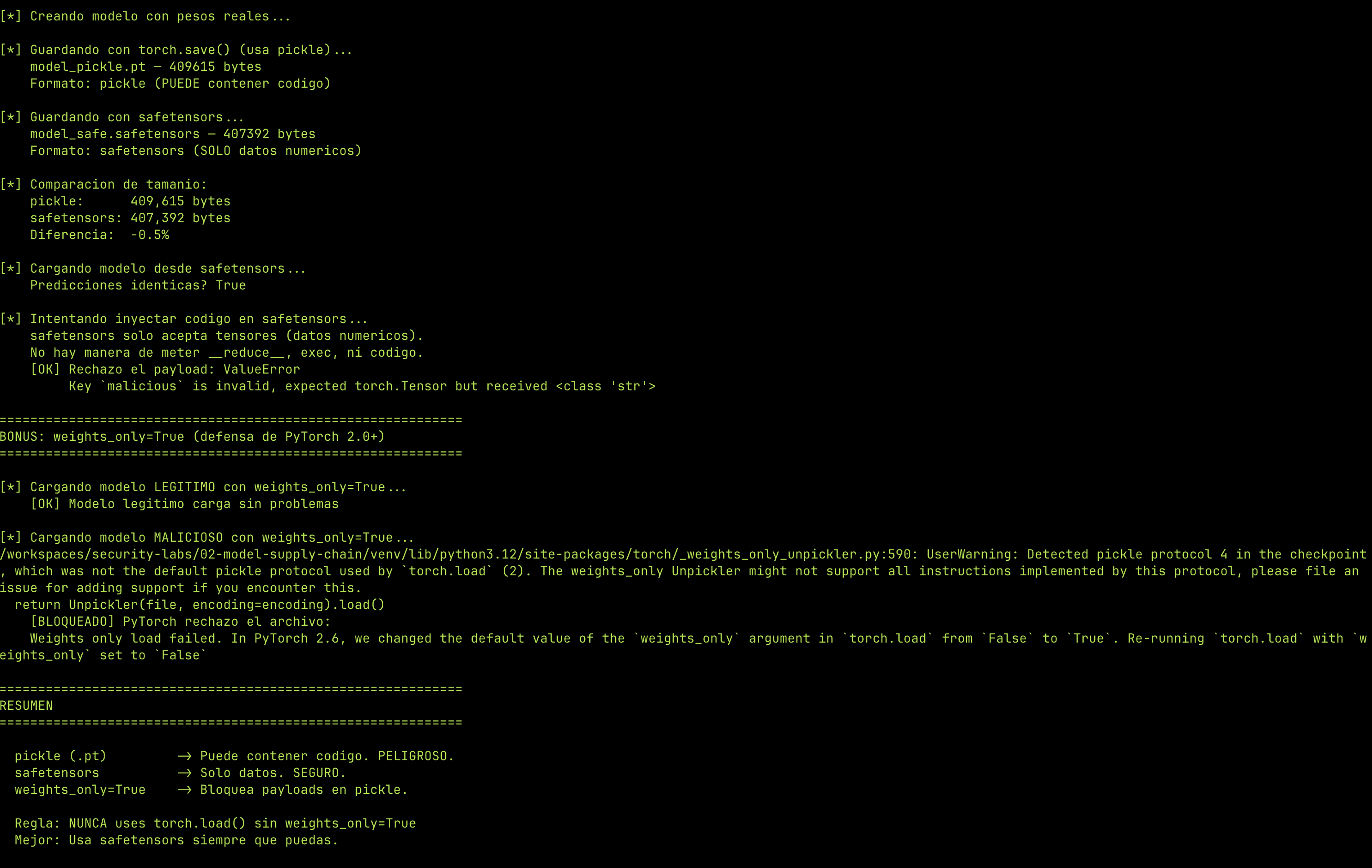 weights_only=True bloqueando el modelo troyanizado