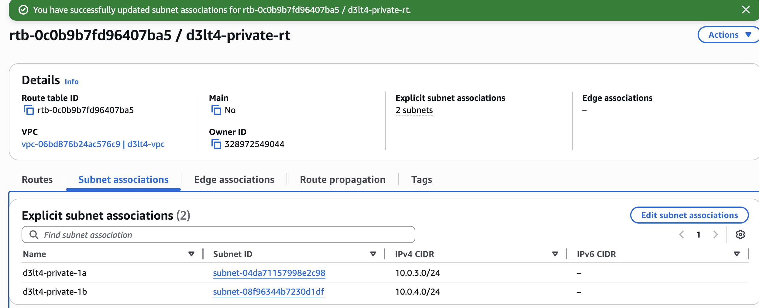 Route table privada - associations