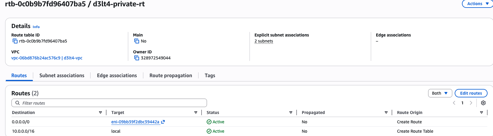 Route table privada - rutas