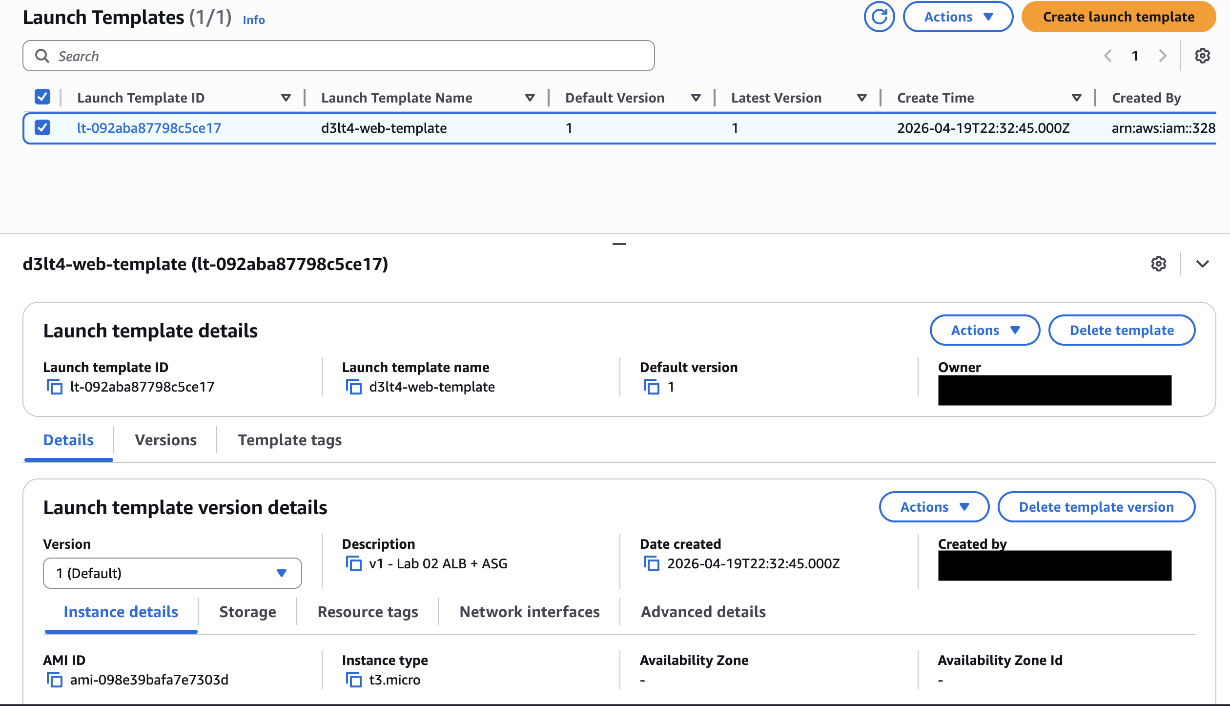 Launch Template creado