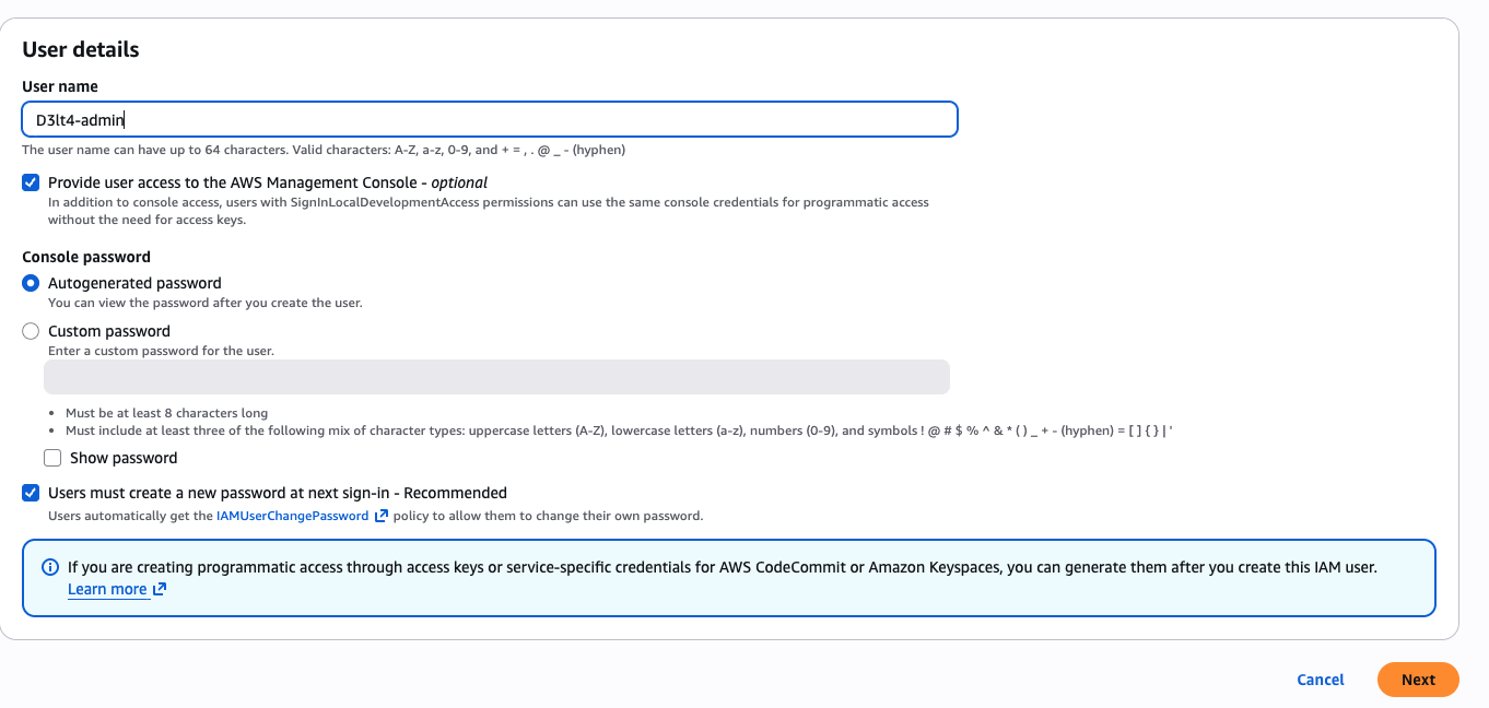 Creación usuario IAM